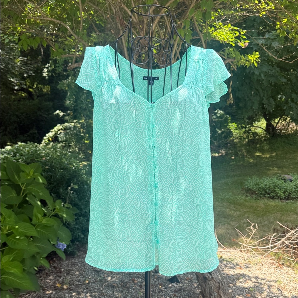 Gap Sweetheart neckline, button-down, sheer ruffled blouse